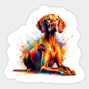 Artistic Vizsla Portrait in Vibrant Splash Paint Style Sticker